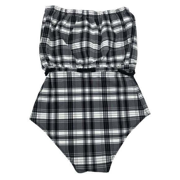 Liza Marie Fernandez Strapless Checked Belted Swimsuit 4 Tie Waist Bandeau NWT - Picture 3 of 8